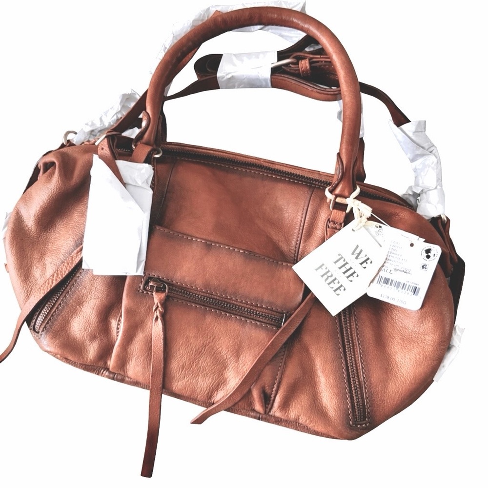 $178! Free People We The Free BABY EMERSON LEATHER TOTE BAG Saddle NEW - Picture 8 of 8
